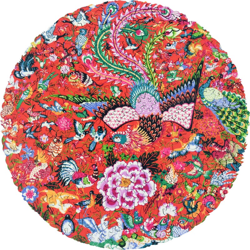 HARTMAZE Wooden Jigsaw Puzzles-Hundred Birds Paying Homage to The Phoenix 253 Truly Unique Piece Round Shape Best Choice for Adults and 10 Ages up Kids. - Image 1